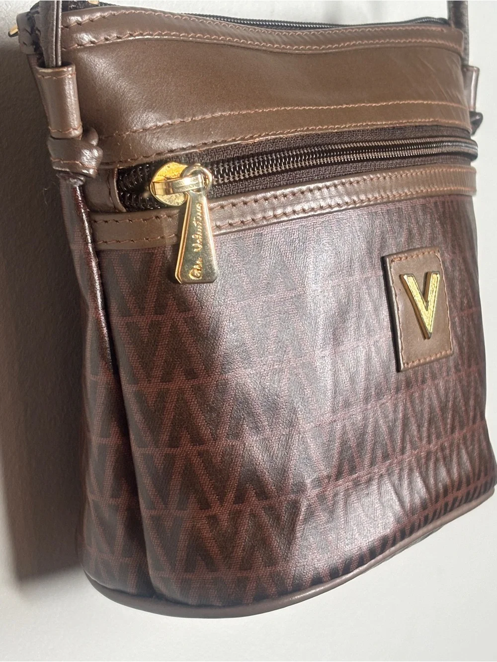 Mario Valentino Brown and Taupe Monogram Crossbody